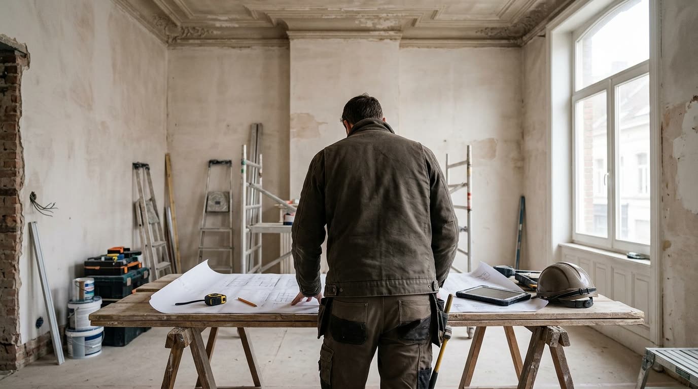 Plans de rénovation sur un chantier
